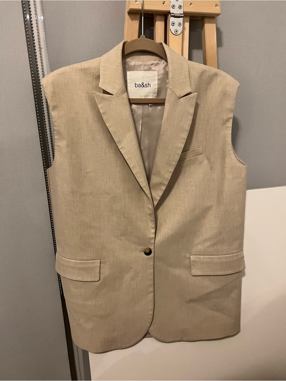 ba&sh Beige Sleeveless Tailored Vest Blazer